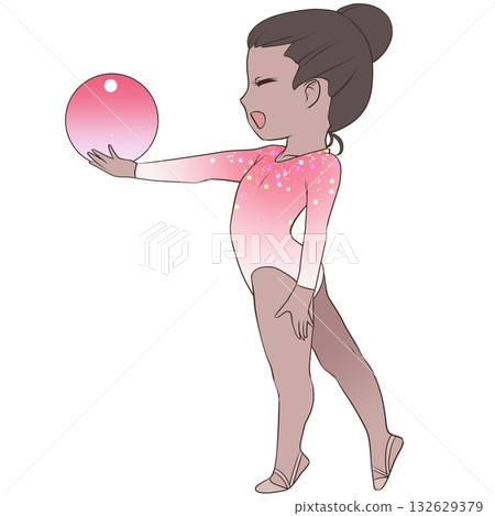 A young female rhythmic gymnast. A female rhythmic gymnast performing with a ball. Simple and cute clip art 132629379