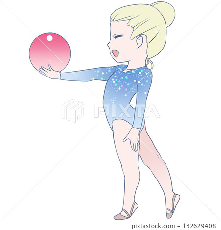 年輕的藝術體操女運動員。一位藝術體操女運動員正在進行球類運動。簡潔可愛的剪貼畫。 132629408