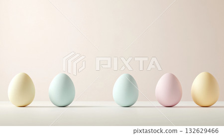 Easter eggs with gold patterns and pink flowers on white background Easter eggs with gold patterns and pink flowers on white background 132629466