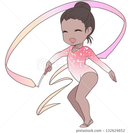 A young female rhythmic gymnast. A female rhythmic gymnast performing a ribbon routine. Simple and cute clip art 132629852