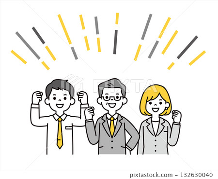 A set of upper body vector illustrations of middle-aged and elderly office workers and young male and female office workers who are full of motivation and working hard 132630040
