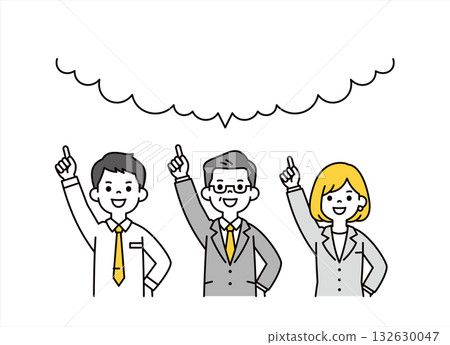 一組上半身向量插圖，描繪了老闆和下屬用一個大對話框向行業領導者發起挑戰的場景。 132630047