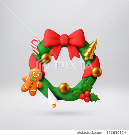 3D Decorated Christmas wreath 3D Decorated Christmas wreath 132630114