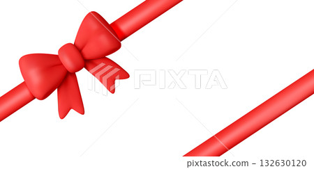 3D Red silky ribbon bow with diagonal stripe 3D Red silky ribbon bow with diagonal stripe 132630120