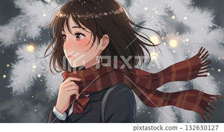 Christmas illustration of female students 132630127