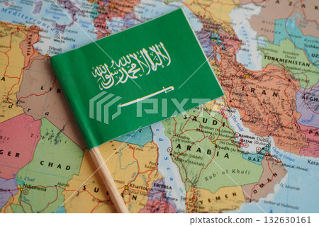 Bangkok, Thailand December 10, 2023 Saudi Arabia map in world map paper. 132630161