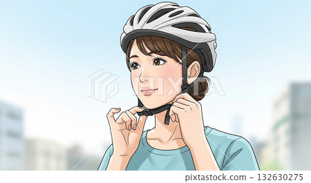 young woman wearing a cycling helmet young woman wearing a cycling helmet 132630275