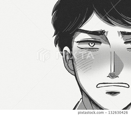 A man staring at his favorite character, a man in love, cartoon illustration banner 132630426