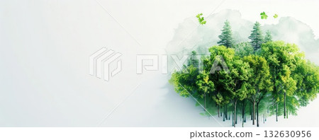 Abstract watercolor painting of a green forest on a white background. 132630956