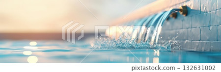 Green leaves in a glass jar, blue background 132631002