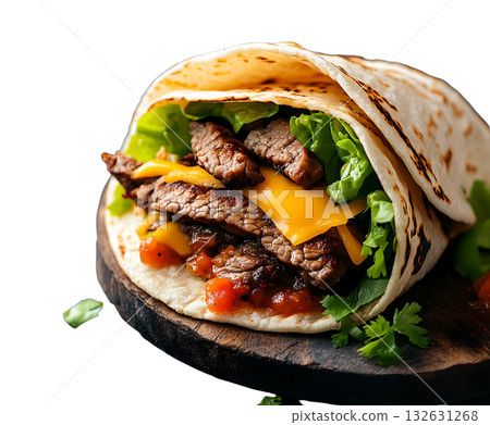 Delicious taco filled with seasoned beef crisp lettuce melted cheese and a flavorful salsa served on a warm tortilla shell Delicious taco filled with seasoned beef crisp lettuce melted cheese and a flavorful salsa served on a warm tortilla shell 132631268