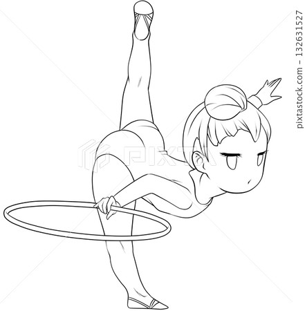 A young female rhythmic gymnast. A female rhythmic gymnast performing a hoop routine. Simple and cute clip art/line drawing A young female rhythmic gymnast. A female rhythmic gymnast performing a hoop routine. Simple and cute clip art/line drawing 132631527