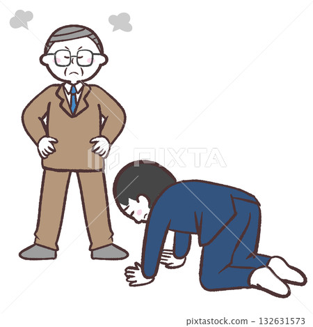 Illustration of an angry man in a suit and a man kneeling 132631573