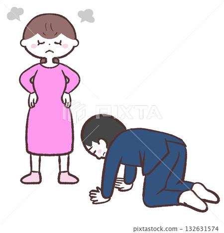 憤怒的女人和跪著的男人的插圖 憤怒的女人和跪著的男人的插圖 132631574