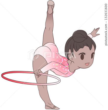 年輕的藝術體操女運動員。一位藝術體操女運動員正在表演圈操。簡潔可愛的剪貼畫。 132631600