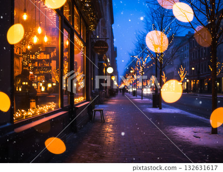 City illuminations on a snowy night 132631617