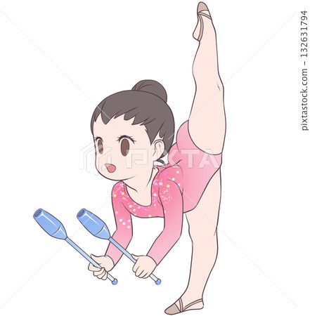 A young female rhythmic gymnast. A female rhythmic gymnast performing clubs. Simple and cute clip art A young female rhythmic gymnast. A female rhythmic gymnast performing clubs. Simple and cute clip art 132631794