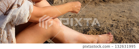 Skin with vitiligo. Female legs and arms with autoimmune disease. pigmentation. banner Skin with vitiligo. Female legs and arms with autoimmune disease. pigmentation. banner 132631995