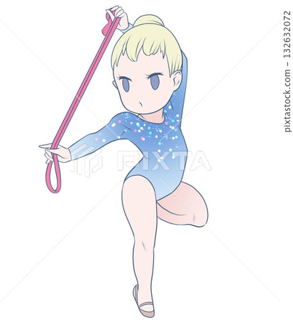 A young female athlete performing rhythmic gymnastics. A female rhythmic gymnast performing rope routines. Simple and cute clip art 132632072