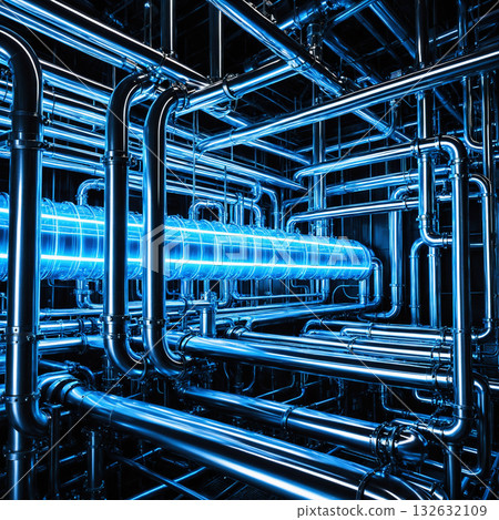 未來主義的管道和技術結構發出藍光 未來主義的管道和技術結構發出藍光 132632109