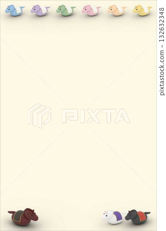 Cute 3D illustration of the Chinese zodiac sign, Horse (vertical frame, natural background) Cute 3D illustration of the Chinese zodiac sign, Horse (vertical frame, natural background) 132632348