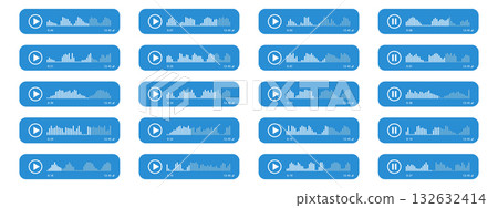 Podcast audio waves or voice message. Waveform pattern for music player, podcasts, mobile voice message, streaming. Podcast audio waves or voice message. Waveform pattern for music player, podcasts, mobile voice message, streaming. 132632414