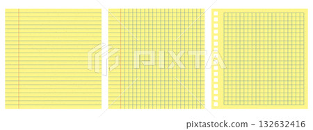 Yellow sheet of notepad paper, office and school supply vector illustration. Template for memo and notes. 132632416