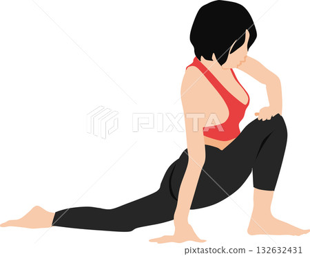 Illustration set of a woman on a diet (stretching) Illustration set of a woman on a diet (stretching) 132632431