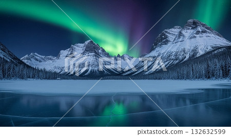 A fantastic aurora that appeared in the fjord 132632599