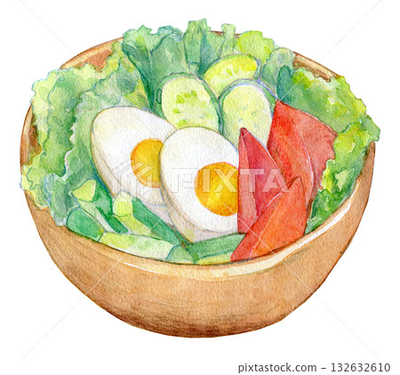 Watercolor illustration: Fresh vegetable salad 132632610