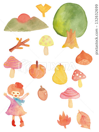 Autumn nature, food and girl set Autumn nature, food and girl set 132632699