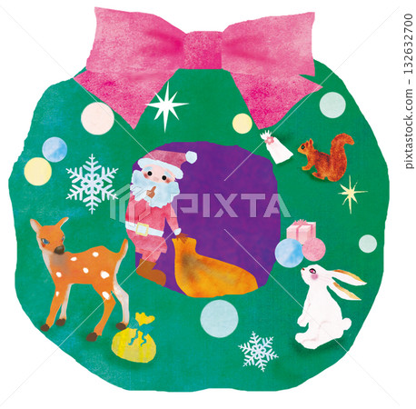 聖誕花圈和聖誕老人 聖誕花圈和聖誕老人 132632700