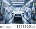 Engineers working in an automobile paint factory (clean manufacturing process and quality control) 132632911