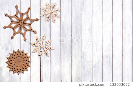 Horizontal background with homemade Christmas ornaments crafted of natural biodegradable materials. Handcrafted Eco friendly Christmas decor. Ecology, environmental conservation, zero waste concept Horizontal background with homemade Christmas ornaments crafted of natural biodegradable materials. Handcrafted Eco friendly Christmas decor. Ecology, environmental conservation, zero waste concept 132633032