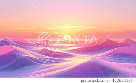籠罩在浪漫光線下的夢幻般的粉彩沙丘景觀（3D藝術） 132633155