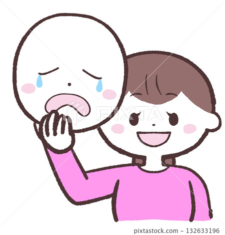 一幅描繪一位戴著哭泣面具的女性微笑的插圖 132633196