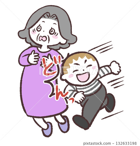 圖：一個奔跑的孩子撞到了一位老婦人 132633198