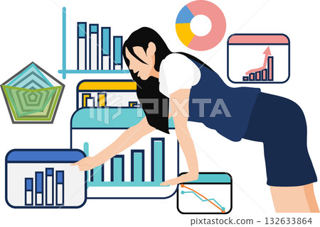 Illustration of a businesswoman analyzing data Illustration of a businesswoman analyzing data 132633864