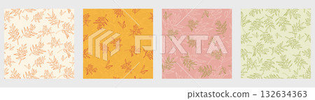 Set of seamless olive branch patterns in hand drawn Italian retro kitchen minimal style Set of seamless olive branch patterns in hand drawn Italian retro kitchen minimal style 132634363