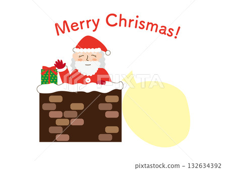 Santa Claus entering through the chimney with gifts, with text Santa Claus entering through the chimney with gifts, with text 132634392