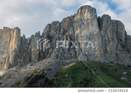 Bolshoy Tkhach mountain with rocks and sunset. The Caucasus Mountains. Bolshoy Tkhach mountain with rocks and sunset. The Caucasus Mountains. 132634428