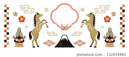 2026 年馬年日式橫幅,上面有馬和富士山 2026 年馬年日式橫幅,上面有馬和富士山 132634965
