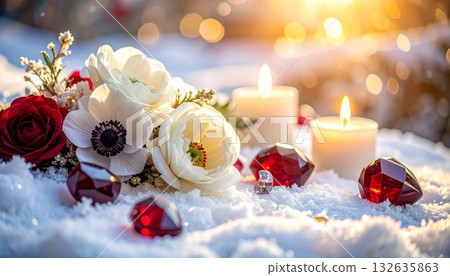 聖誕裝飾，石榴石和銀蓮花 132635863