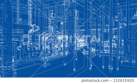 Intricate Industrial Blueprint. Vector Intricate Industrial Blueprint. Vector 132635920