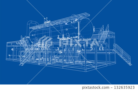 Industrial Machinery Blueprint. Vector 132635923