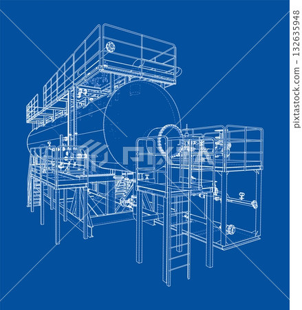 Industrial Equipment Blueprint. Vector 132635948