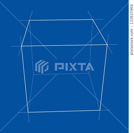 Geometric Wireframe Cube on Blue bg. Vector Geometric Wireframe Cube on Blue bg. Vector 132635969