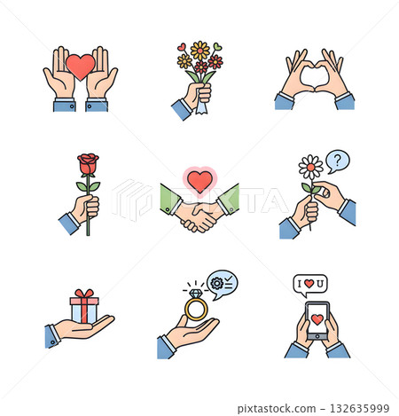 Set of hand gestures giving the heart. illustration design. Set of hand gestures giving the heart. illustration design. 132635999