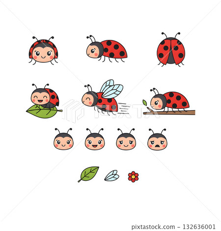 Set of Ladybug character. illustration design. Set of Ladybug character. illustration design. 132636001