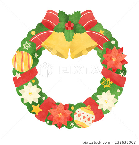 聖誕花圈手繪水彩插圖 聖誕花圈手繪水彩插圖 132636008